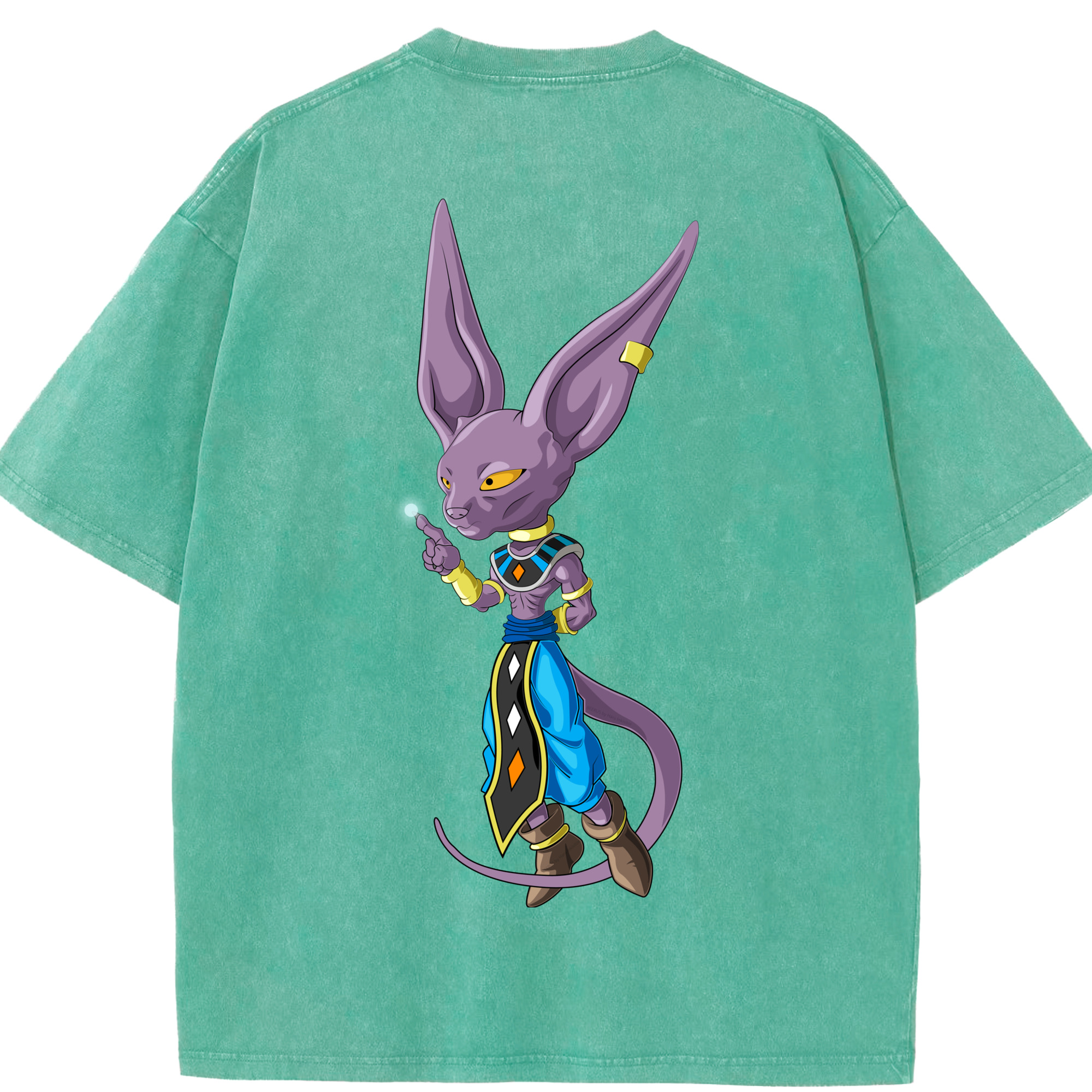 （画像用） ドラゴンボール ビルス 破壊神ビルス DRAGON BALL Beerus Birusu 綿100% ヴィンテージ風 半袖Tシャツ（背面プリント）